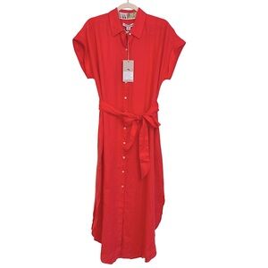Tommy Bahama Coastalina Linen Tie Waist Maxi Shirtdress Paradise Pink Small NWT
